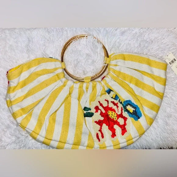 NWT Anthropologie Multicolor beaded yellow stripe canvas Women's Bag - Picture 6 of 7
